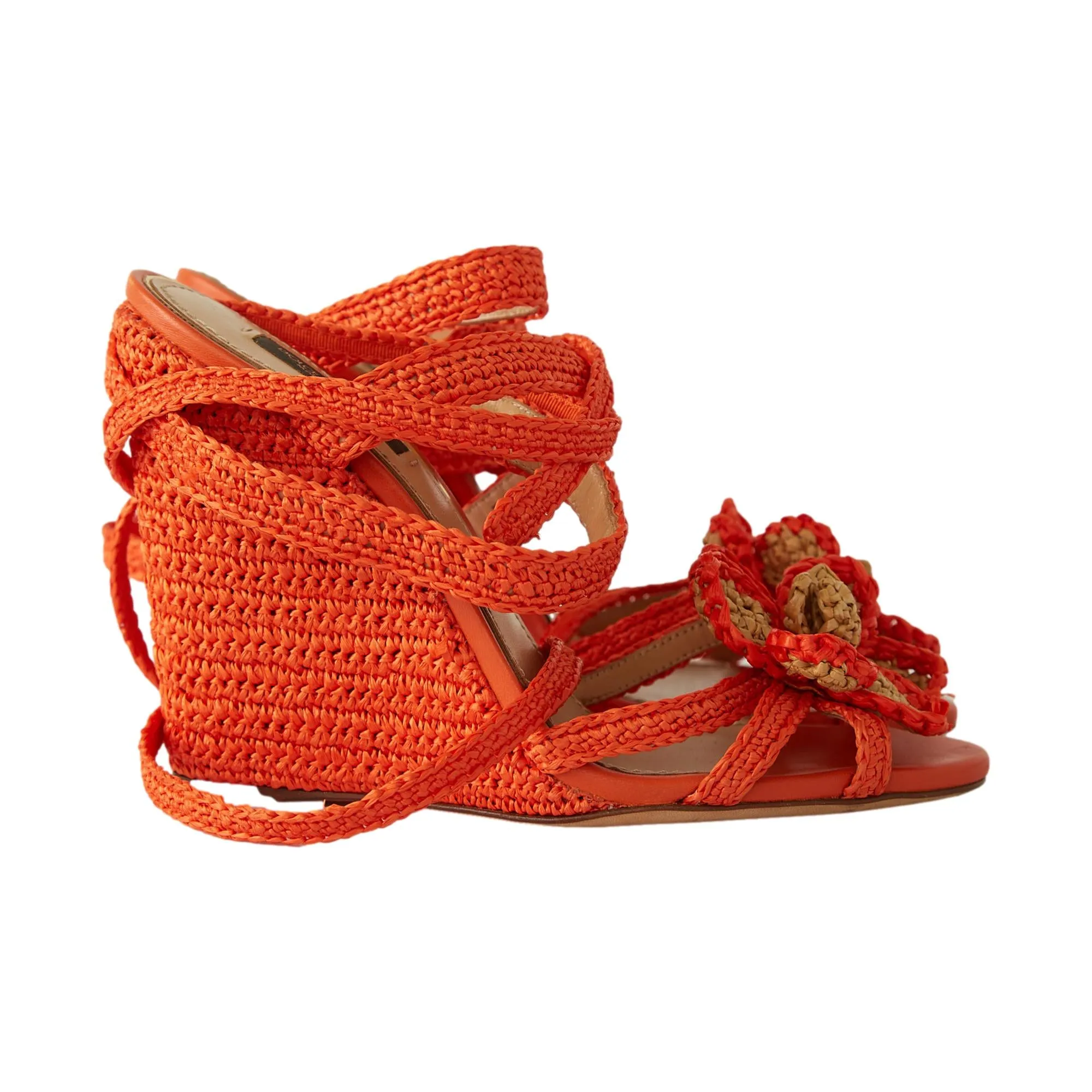 Dolce & Gabbana Orange Rafia Wedges
