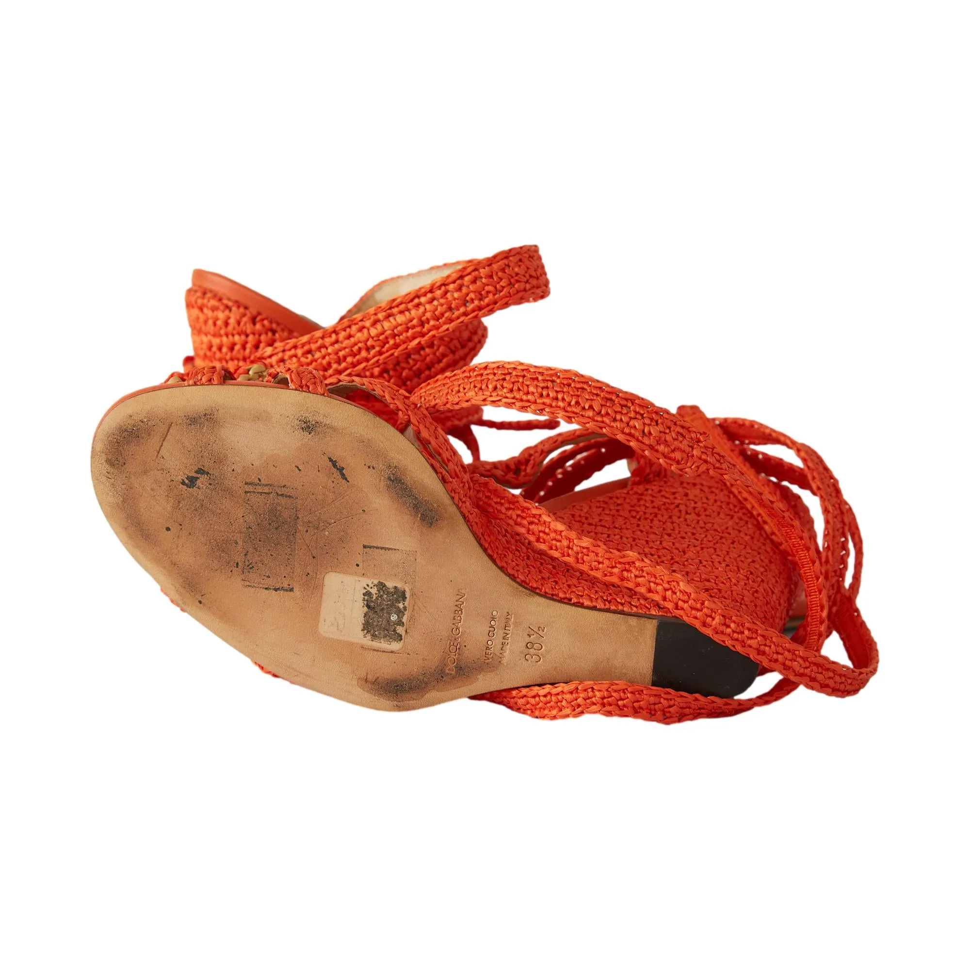 Dolce & Gabbana Orange Rafia Wedges