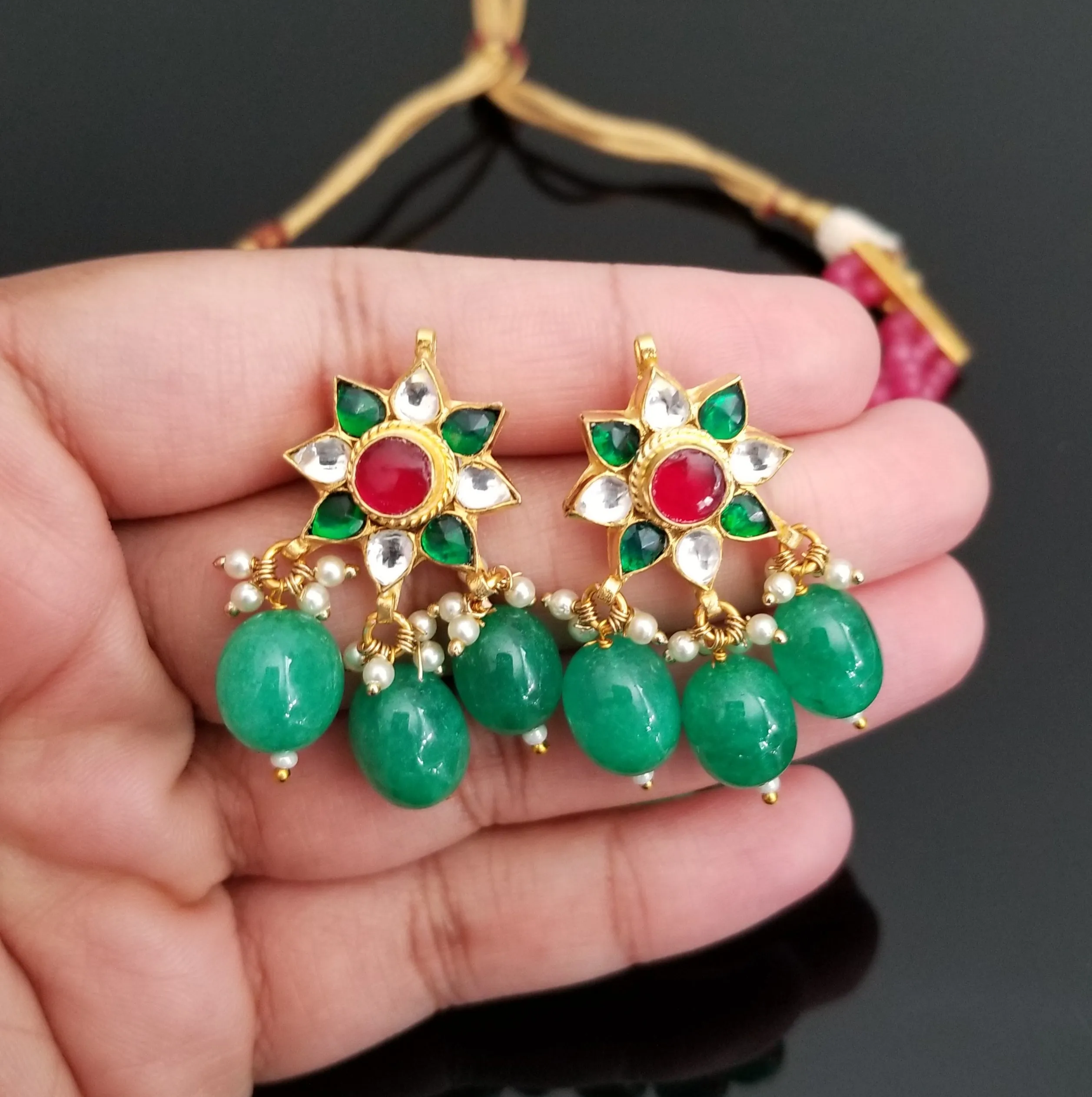 Hard Gold Plated Kundan Beads Necklace Set JT24