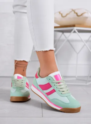 JUNO - Sneakers verdi in tessuto con dettagli fuxia e suola in gomma