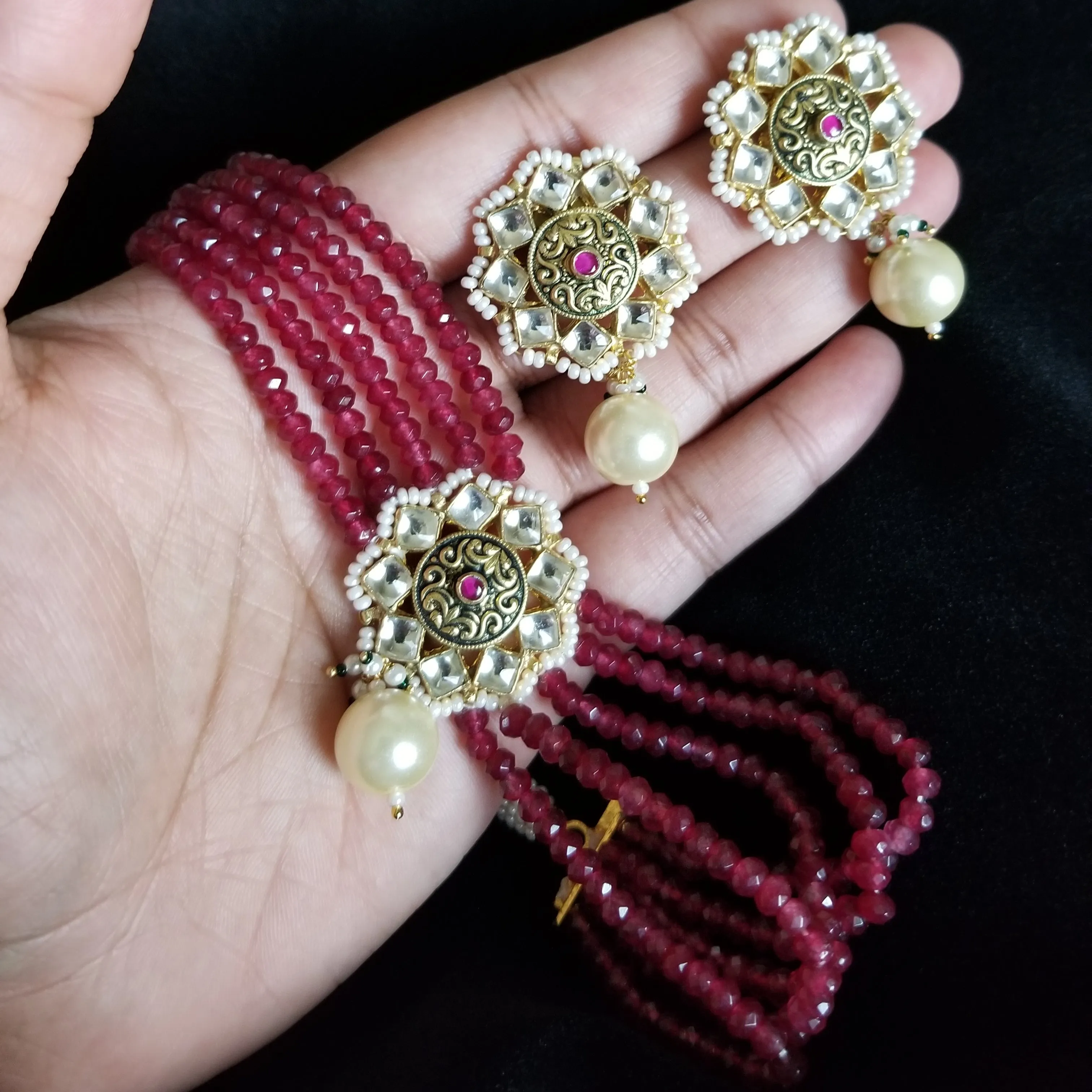Pachi Kundan Beads Choker Set With Gold Plating