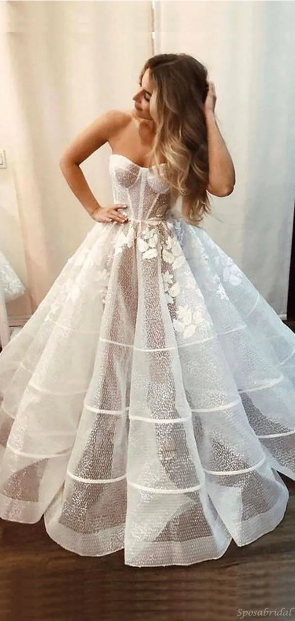 Sexy Sparkly See-through A-line Sweetheart Tulle Elegant Prom Dresses, PD1752