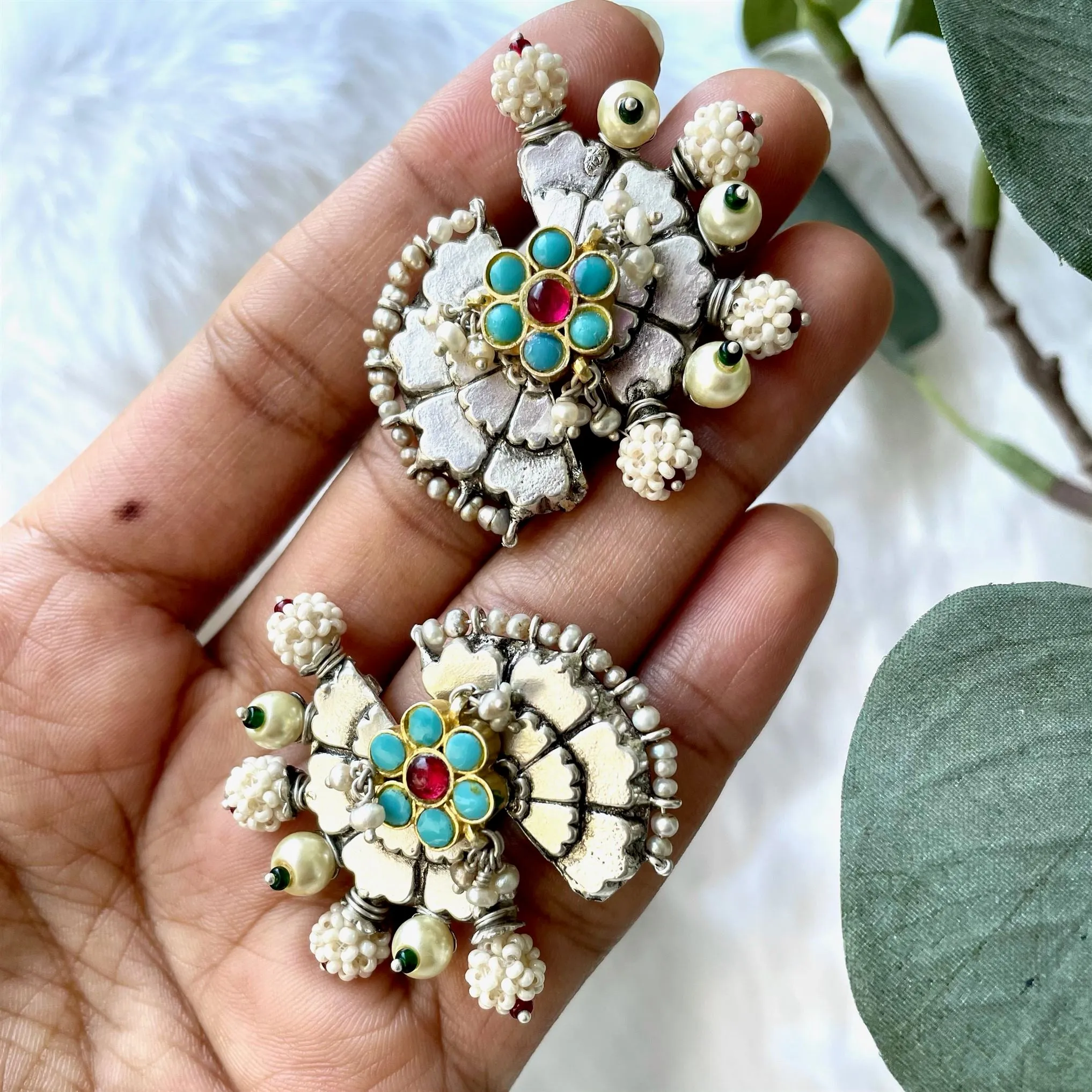 Sheetal Zaveri   I   Agni Studs Hancrafted Earrings, Natural pearls used.  SZ-E35