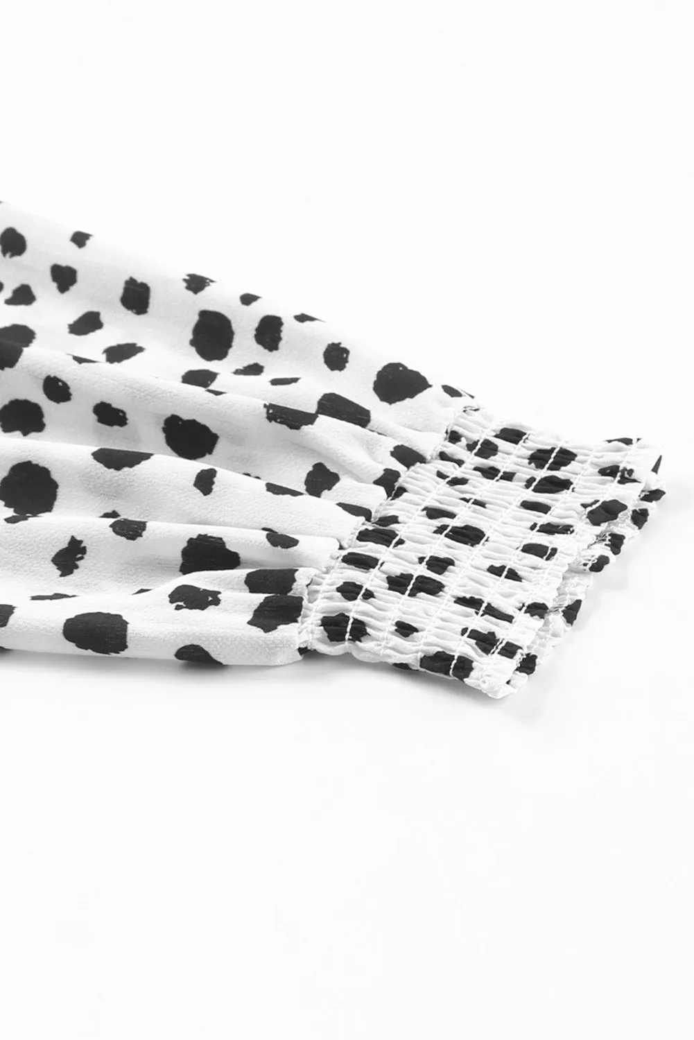 Square Neck Smocked Spotted Print Short Dress